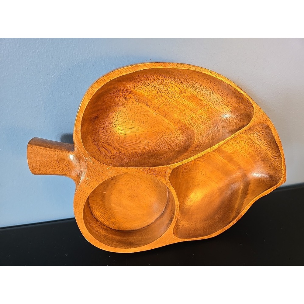 Vtg‎ MCM Leaf-Shaped Hawaiian Monkey Pod Wood Serving Tray Teak? Philippines